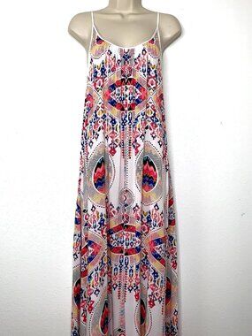 Anthropology RED CARTER Ethnic Tie Dye MAXI DRESS Large Romantic Cruise Cover-Up